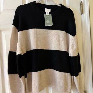 H&M Black and Cream Striped Sweater